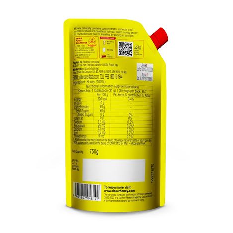 Dabur Honey - Refill Pouch, 100% Pure World's No.1 Honey Brand