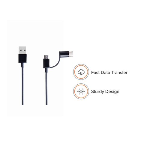 Xiaomi 2-In-1 Usb Cable (Micro Usb To Type C) 100Cm Black