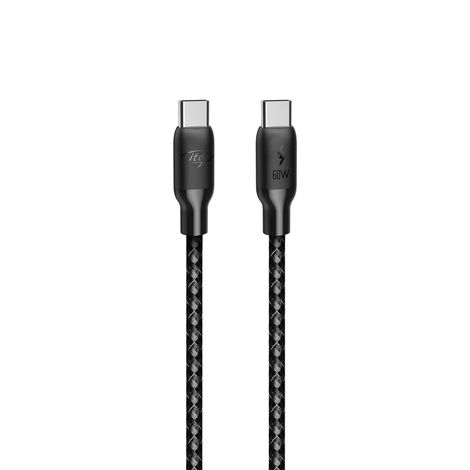 itel C62N Nylon Braided Type-C To Type-C Cable, 60W/3A Fast Charging, 480Mbps Transfer Speed - Black