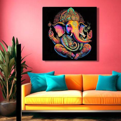 Indianara Lord Ganesha Canvas Painting for wall decoration | 20 x 20 inch - 10413