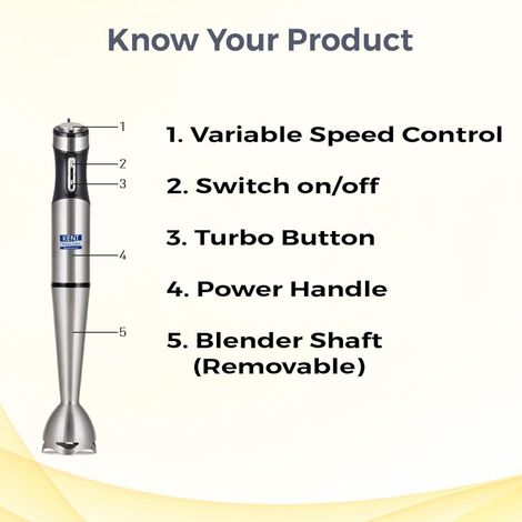 Kent 16044 Hand Blender Stainless Steel 400W | Variable Speed Control | Low Noise Operation