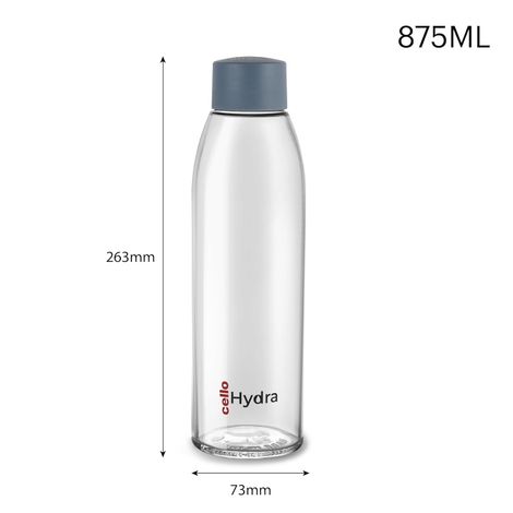 Cello Glass Hydra 900 Fridge Water Bottle with Plastic Cap, Break Resistant | Assorted - 875 ml
