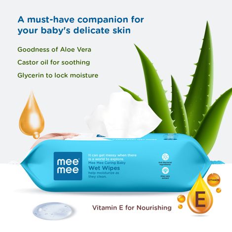 Mee Mee Gentle Wet Baby Wipes with Aloe Vera and Vitamin E- Pack of 5