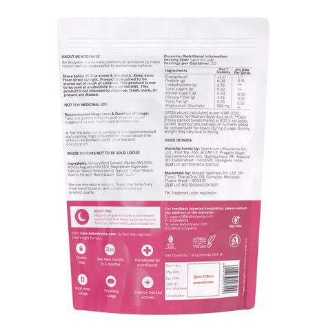 Be Bodywise Magnesium Glycinate Gummies | Sleep, Stress & Muscle Recovery | 60 Days Pack