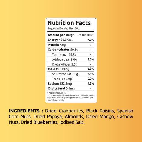 Farmley Snack Mix Dry Fruits - Cranberries, Blueberries, Mango, Almonds, Cashews & More