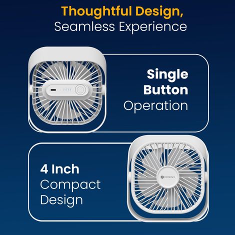 Portronics CoolCube Mini 2-in-1 Desktop & Wall Fan with 2000 mAh Battery | Type-C Charging | White