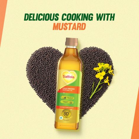 Saffola Mustard (Sarson) Cold Pressed Oil | 100% Cold Pressed Mustard Seed Oil | Helps Manage Cholesterol