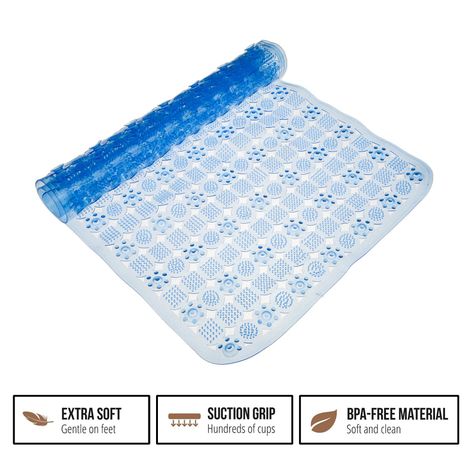 Kuber Industries PVC Transparent Round Bathroom Mat with Drain Holes|Blue