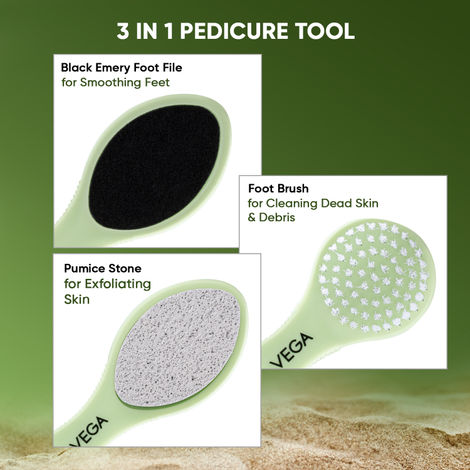 VEGA 3 In 1 Pedicure Brush Kit Tool For Cleanse Scrub & File Dead Skin | Pd-20