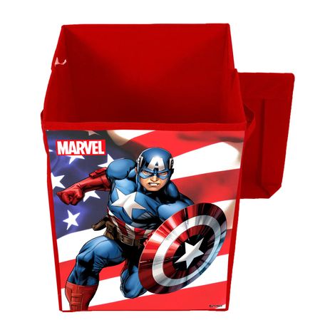 Kuber Industries Foldable 45 L Laundry Basket With Lid | Marvel Captain America Print - Red