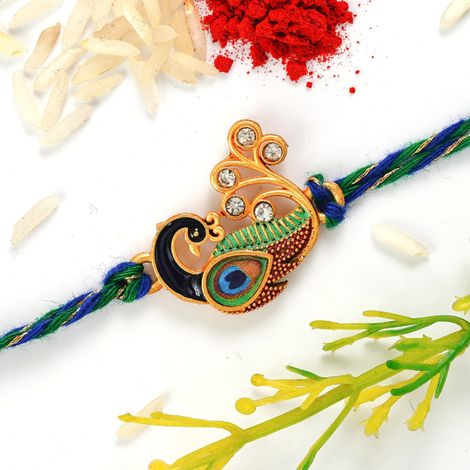 Peacock Beautiful Rakhi for Brother, Bhaiya, and Bhai with Roli Chawal Pack (eCraftIndia)