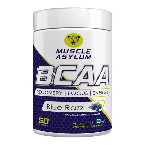 Muscle Asylum Bcaa - With Brain Boosters -100% Micronized Vegan, Recovery, Memory, Blue Razz
