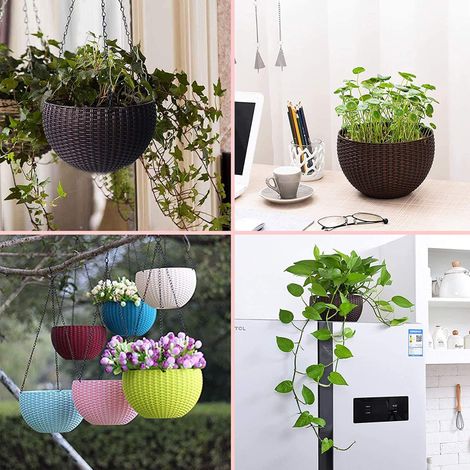 Leafy Tales Cane Basket, Plastic Hanging Pot, Multicolour, 17 X 12 X 32 Cm, 5 Pieces, Set Of 5