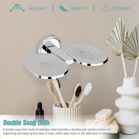 GLOXY Double Soap Holder for Bathroom Rust Proof Soap Stand Bathroom Accessories SS202