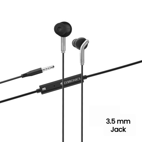 Zebronics Bro in Ear Wired Earphones with Mic, 3.5mm Audio Jack, 10mm Drivers, Phone/Tablet Compatible - Black