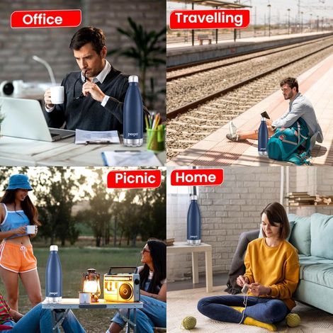 Pexpo Electro 24 Hrs Hot & Cold Isi Certified Flask Stainless Steel Water Bottle - 750 ml | Denim Blue