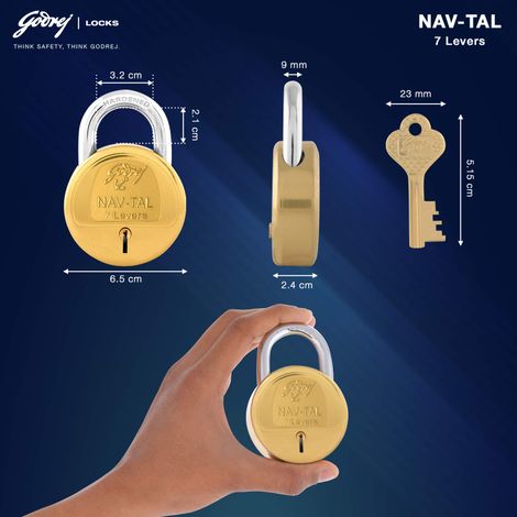 Godrej Locking Solutions and Systems Navtal 7 levers 4 Keys Padlock | Gold, Brass Finish