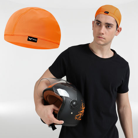 Xtrim Skull Cap for Bikers/ Cyclists, Inner Helmet Liner, Sweat Cooling | Orange - One Size