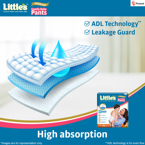 Littles Expert Baby Care Comfy Baby Diapers | Pant Style | L | 62 pcs