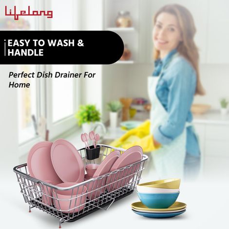 Lifelong Kitchen Organizer Stainless Steel Drying Rack Utensil Drainer Basket Sink Bartan Stand