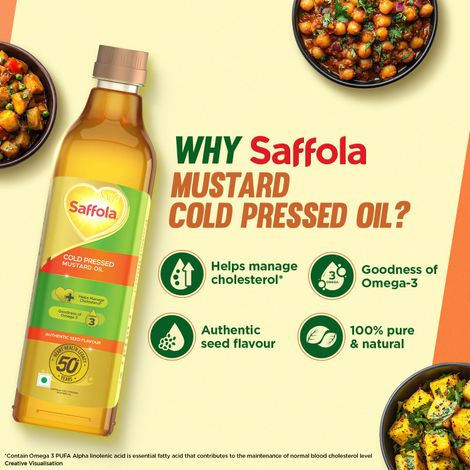Saffola Mustard (Sarson) Cold Pressed Oil | 100% Cold Pressed Mustard Seed Oil | Helps Manage Cholesterol