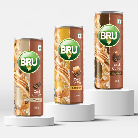 Bru Classic Cold Coffee (180ml) & Bru Caramel Cold Coffee (180ml) & Bru Hazelnut Cold Coffee (180ml) Combo