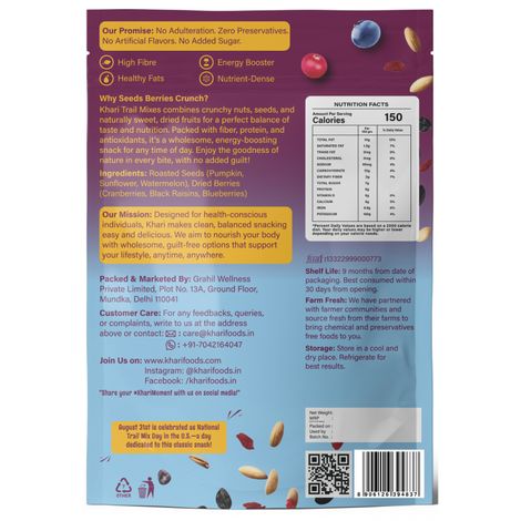 Khari Foods Seeds Berries Healthy Trail Mix | Pumpkin Seeds, Sunflower Seeds, Blueberries, Cranberries & More