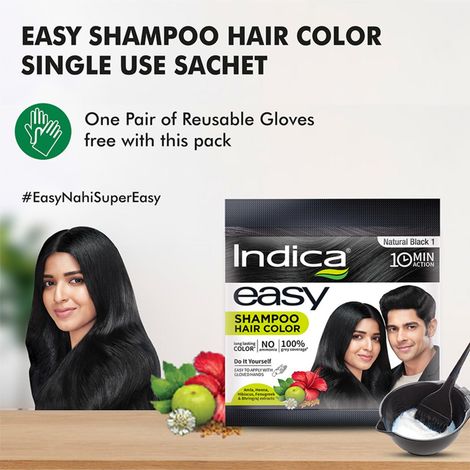 Indica Easy Do-It-Yourself 10 Minutes Hair Color Shampoo Natural Black
