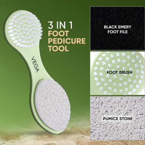 VEGA 3 In 1 Pedicure Brush Kit Tool For Cleanse Scrub & File Dead Skin | Pd-20