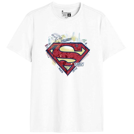 Bonorganik Men's Superman Graphic Printed T-shirt | White - M