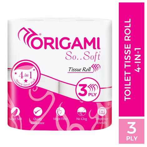 Origami 3 Ply Toilet Tissue Paper Roll - 340 Pulls Per Roll