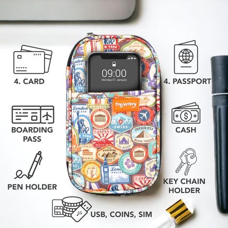 Trajectory Travel Polyester Passport and Card Holder and Wallet Organiser Case