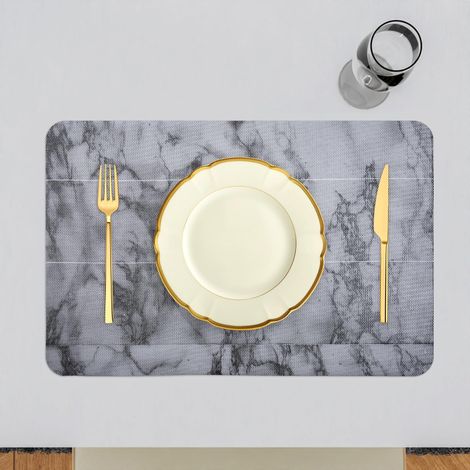 Kuber Industries Marble Table Placemat for Dining Room|6 Piece Set|Gray