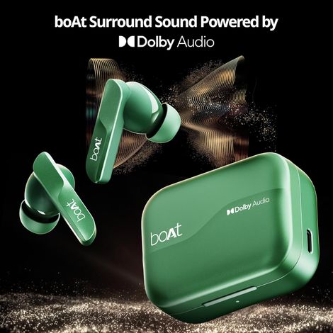 boAt Airdopes 800 TWS Earbuds w/ Dolby Audio, High Fidelity Drivers, 4 Mics ENX Tech & Hearables App(Interstellar Green)