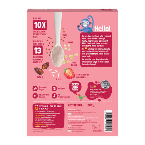 Slurrp Farm Ragi Rice Strawberry Instant Healthy Cereal | Mildly Sweetened With Date Powder