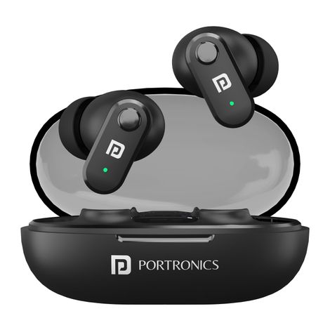 Portronics Harmonics Twins S16 in Ear TWS Wireless Earbuds with 24 Hrs Playtime, Clear Calls, Game & Music Mode, Low Latency, Bluetooth 5.3v, LED Display, Type C Fast Charging - Black