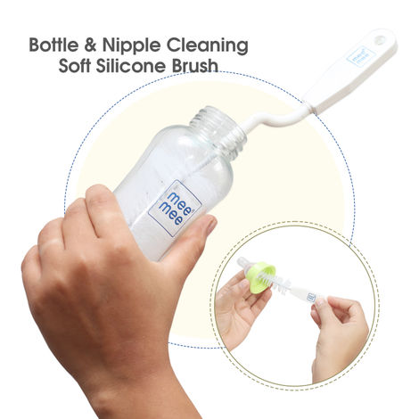 Mee Mee Bottle and Nipple Cleaning Brush | 360-degree Rotary Handle | White
