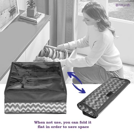 PrettyKrafts Fabric Innerwear Organizer | 15+1 Compartment Drawer Divider for Wardrobe - Black