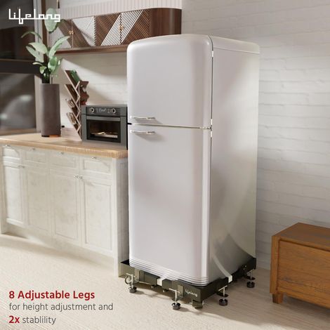 Lifelong Washing Machine Stand - Adjustable Metal Kitchen Trolley With Rubber Pads Black and White