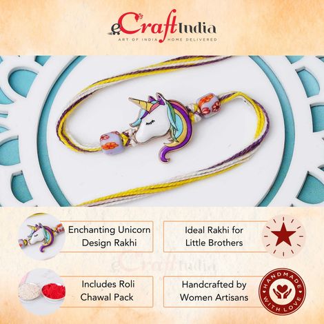 Kids Unicorn Rakhi for Bhai, Bhaiya with Roli Chawal Pack (eCraftIndia)