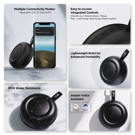 boAt Stone 135 BT Speaker w/ 5W RMS Sound, 11H Playtime & True Wireless Feature (Active Black)