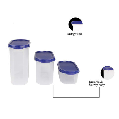 Cutting EDGE Plastic Modular Storage Containers |Set of 3 |525ml x1 |1200ml x1 |1800ml x1 |Dark Blue