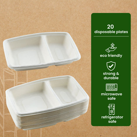 BAY6 Rectangle Snack Plate 2 Compartment - 17 cm