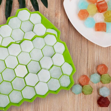Clazkit Flexible Silicone Honeycomb 37 Cavity Ice Cube Tray Color May Vary-Pack of 2