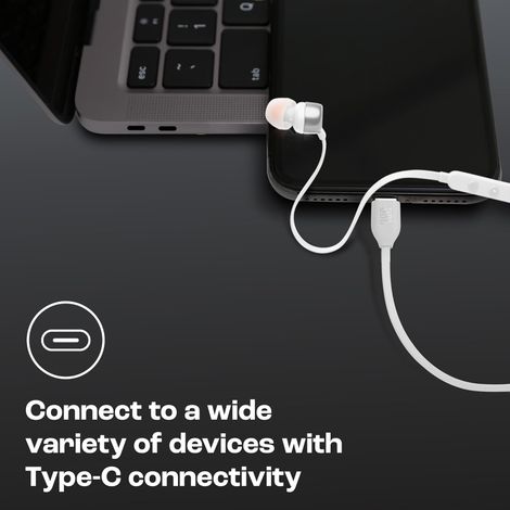 JBL Tune 310 Wired In-Ear Type C Headphones, Hi-Res Audio With Digital-To-Analog Converter (White)