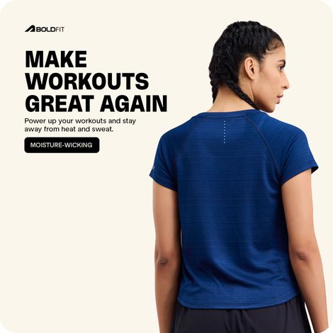 Boldfit Women's Gym T-shirt V Neck Quick Dry Active Wear Anti Odor | Navy - M