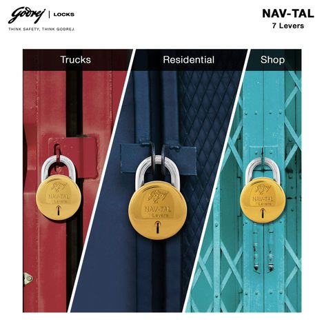 Godrej Locking Solutions and Systems Navtal 7 levers 4 Keys Padlock | Gold, Brass Finish
