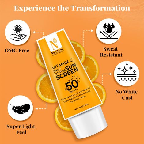 NutriGlow Advanced Organics Sunscreen - SPF 50 PA++++ Vitamin C Mattifying Sunscreen