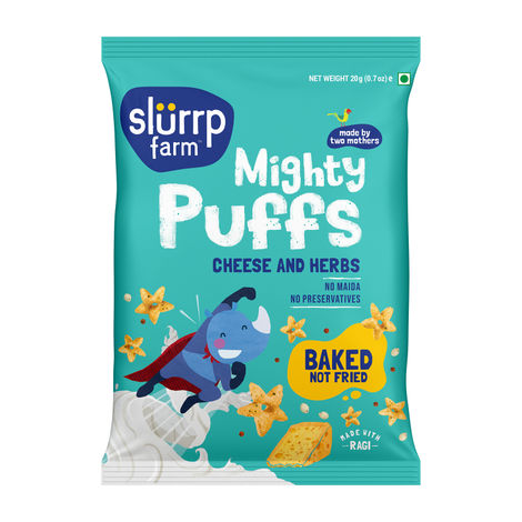Slurrp Farm Healthy Snacks for Kids, Mighty Puff Cheese & Herbs, Not Fried, No Maida