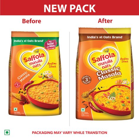 Saffola Masala Oats |Classic Masala | Anytime Snack | Ready in 3 mins | Millets Goodness | 225g